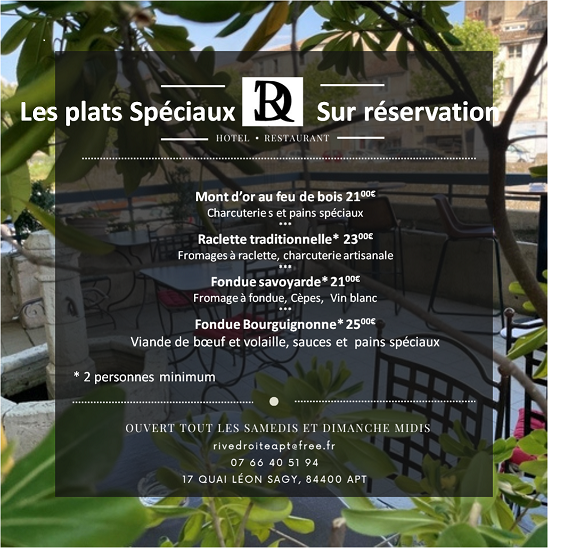 les plats spéciaux sur réservation